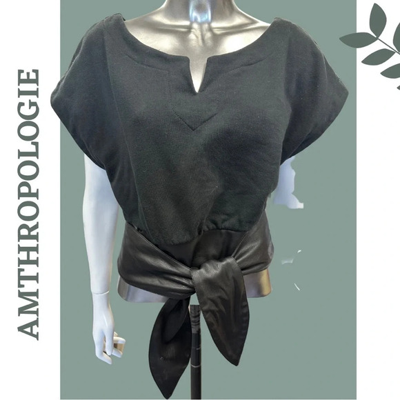 Anthropologie Black Top Faux Leather Belt
Smock Elastic Back Short Sleeve Small - Picture 3 of 9